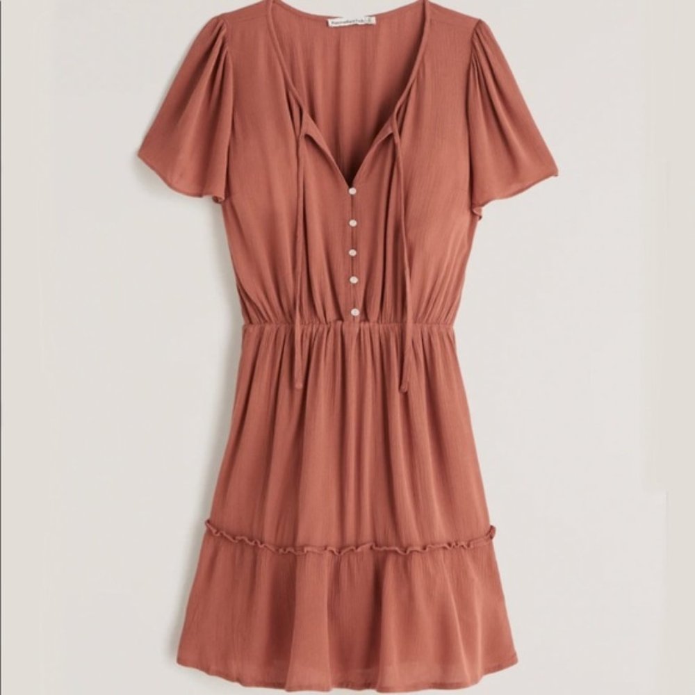 Abercrombie & Fitch Easy Waist Tiered Mini Dress. Color: Terracotta Size: XS P